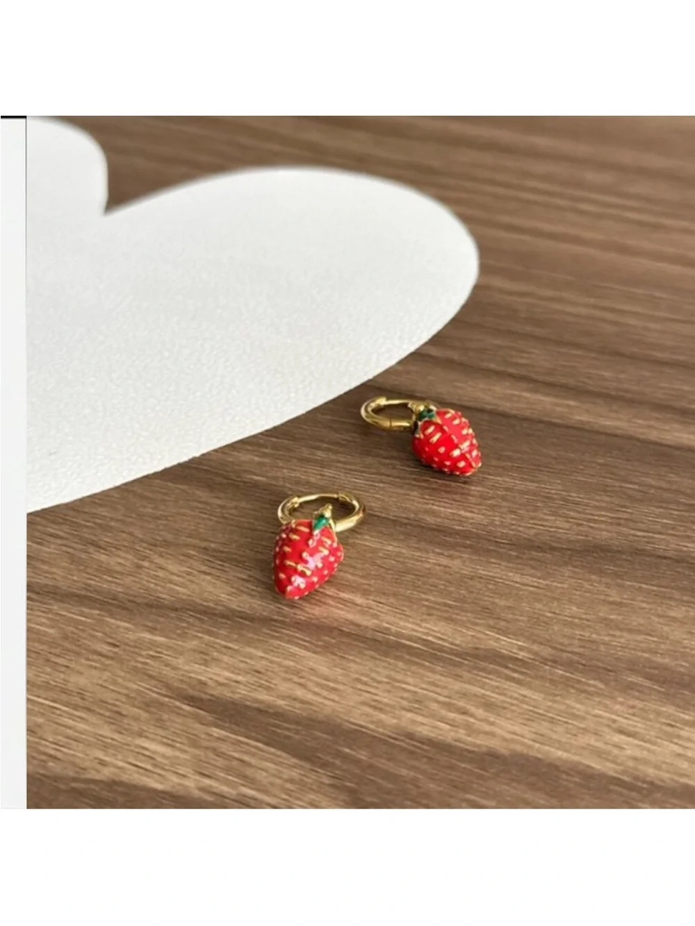 Gold Strawberry Hoop Earrings 24k Gold Plated new